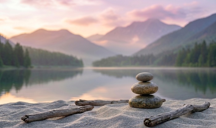 Peaceful Rock Cairn Landscape